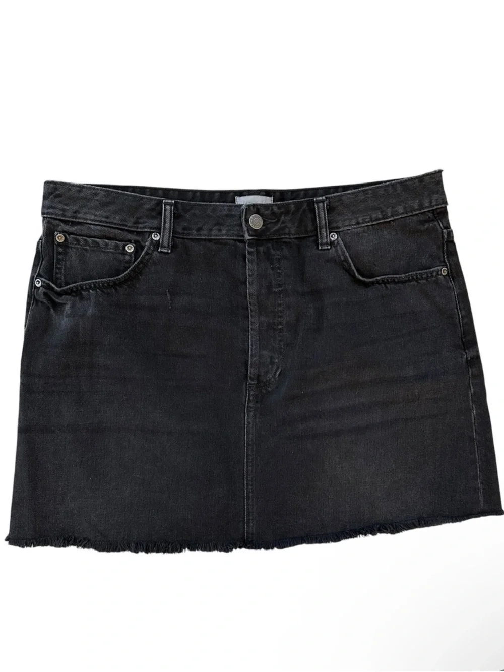 Boyish “Corey - The Hustler” Black Faded Denim Raw Hem Button Fly Mini Skirt 32